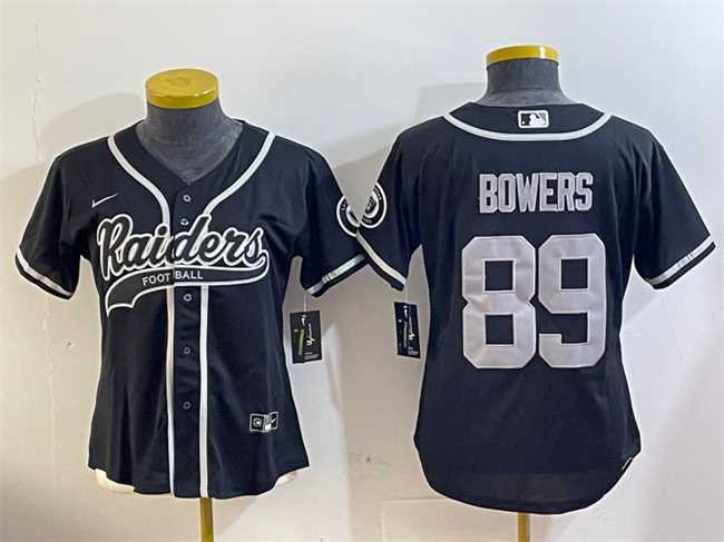 Womens Las Vegas Raiders #89 Brock Bowers Black With Patch Cool Base Stitched Baseball Jersey Dzhi->las vegas raiders->NFL Jersey